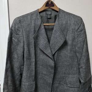 Vintage Lafayette 148 New York 100% Linen Blazer Jacket Grey Size 10 Made in USA